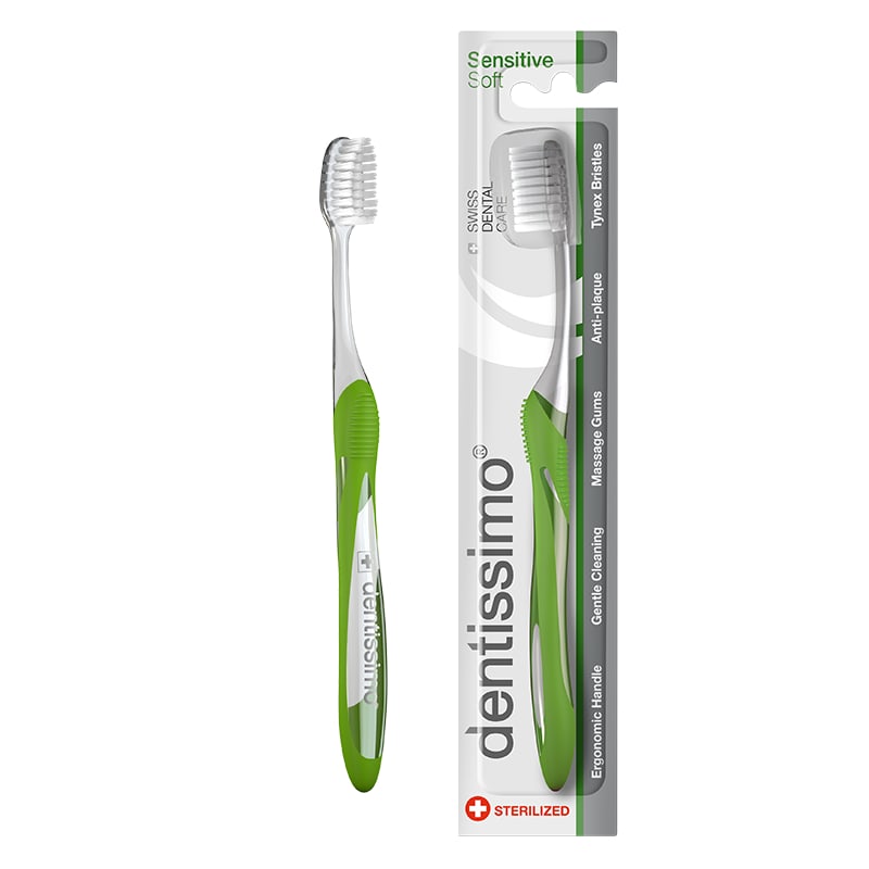 Zubní kartáček na čištění mezizubních prostor a masáž dásní, měkký, zelený, Dentissimo®