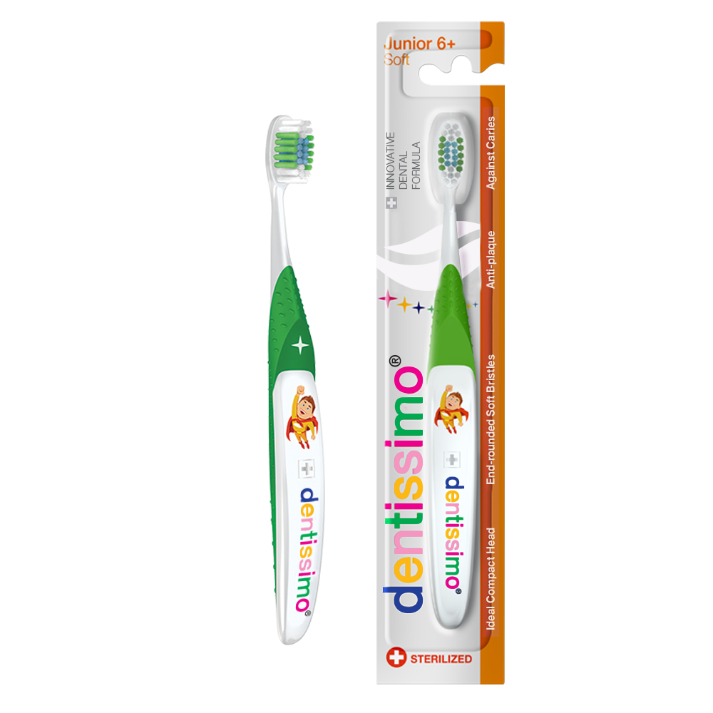 Zubní kartáček pro juniory  6+ let, měkký, zelený, Dentissimo®