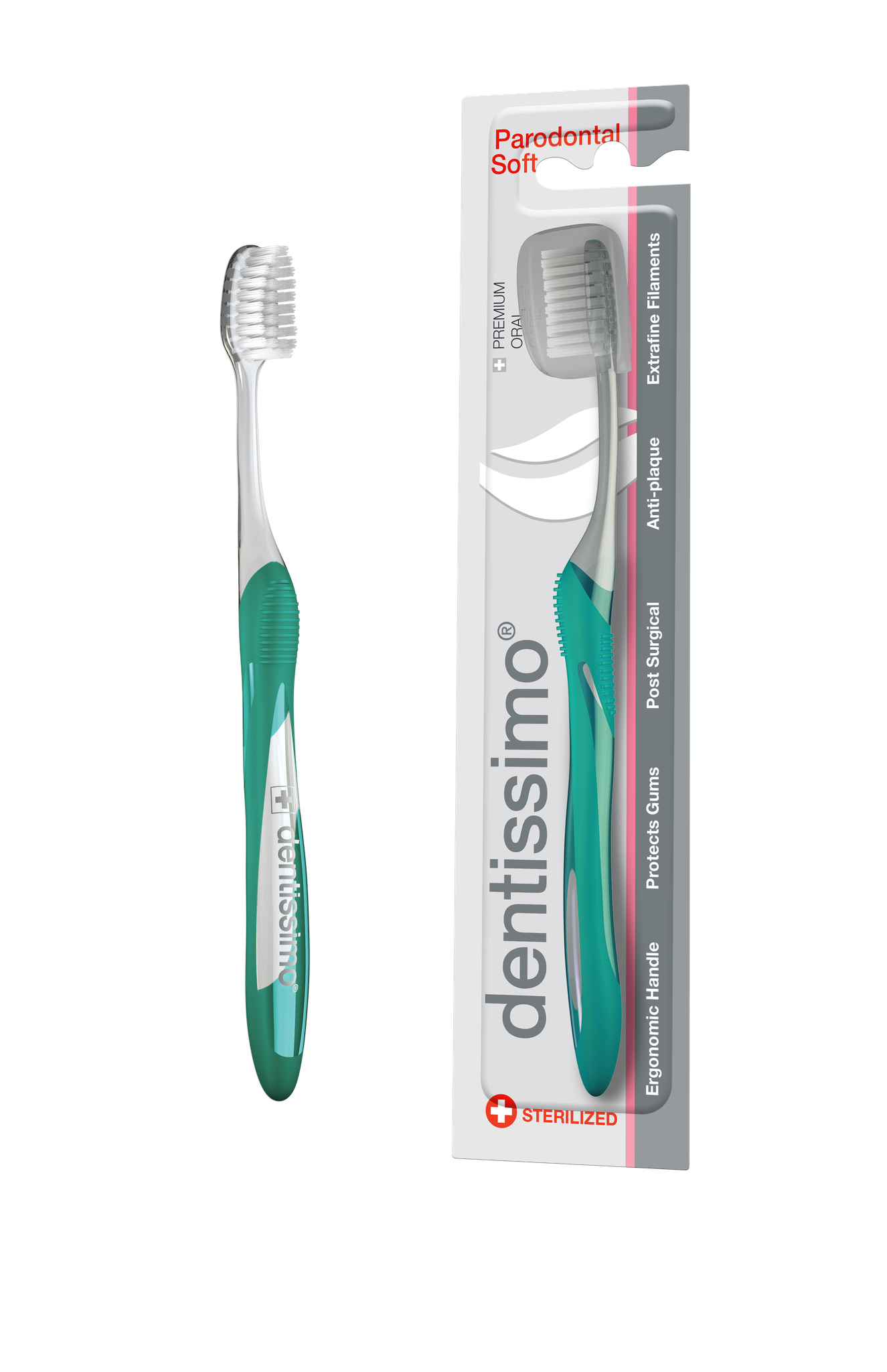 Zubní kartáček PARODONTAL na podrážděné dásně, měkký, tmavě zelený, Dentissimo®