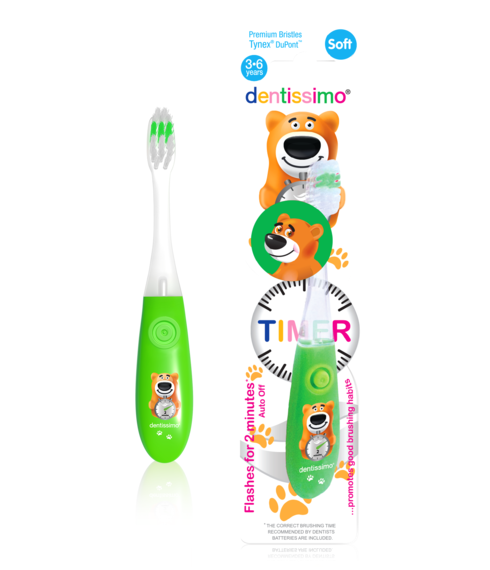 Zubní kartáček KIDS TIMER 3-6 let  měkký, zelený, Dentissimo®